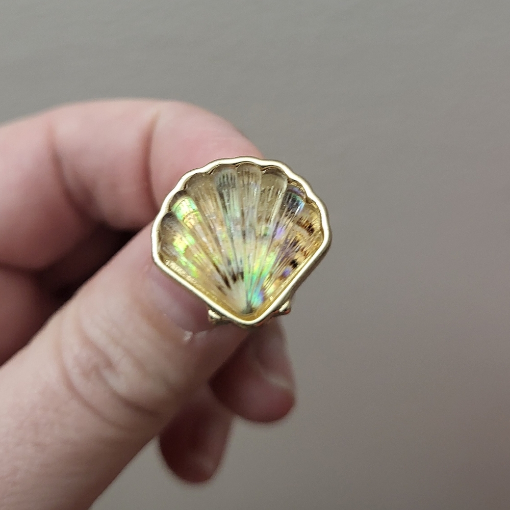 Vintage Napier Seashell Earrings Iridescent Lucite Gold Pierced 1980s - Picture 9 of 9